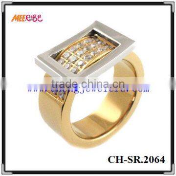 Individuality stainless steel gold buckle ring with diamond inlay