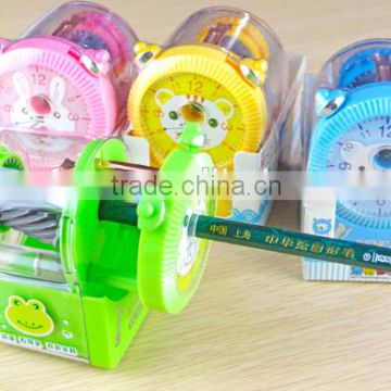 Creative design cartoon manual pencil sharpener ,clock pencil sharpener