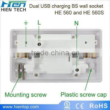 1Amp Dual USB Port UK Panel Socket Wall Charger Plug Power Adapter Outlet Plate 2 Gang photo-3