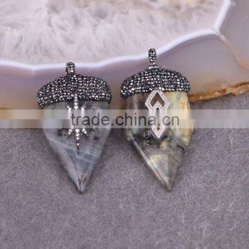 Natural Labradorite Pendant, Pave Crystal Zircon Labradorite Gem stone Arrow Point Pendant, For Jewelry Making