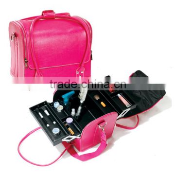 Hot Pink Soft Sided Roll Top Makeup Train Cosmetic Case Bag Tray