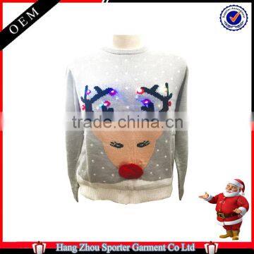 16FZCS75 Reindeer pattern light up christmas sweaters with lights
