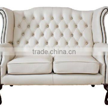 Latest button and rivet tufted two seater fabric sofa disign for living room