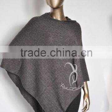 With Asymmetric Hem Cable Wool Poncho Wholesale