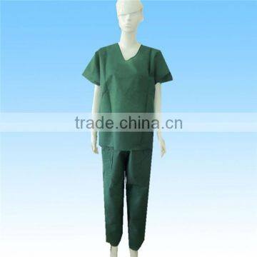 Dark green disposable surgeon suit with short sleeve