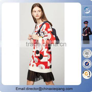 2016 Fashion Ladies O-neck Woolen Splicing Chiffon Dress Winter Dress for Women photo-3