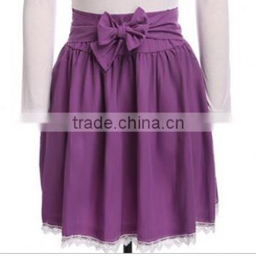 Fashion White Patchwork Purple Draped Lace Bow Boat Neck Long Sleeve Dress