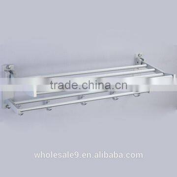 TOWEL RACK SHELF PREMIUM ALUMINUM SILVER FOLDED BATH WITH 5 HOOKS SHELF WASHCLOTH HOLDER photo-3