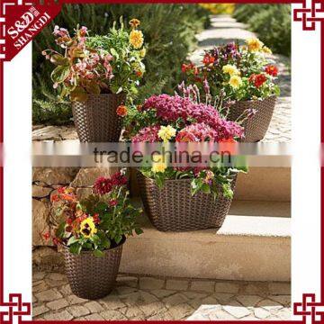 S&D European Style Set 4 Garden Plastic Rattan Planter Brown Rectangle Garden Ridge Flower Pots photo-3