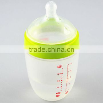 Fresh Green Eco-friendly Silicone BPA Free OEM Printing Baby Feeding Bottles with 150ml 5oz