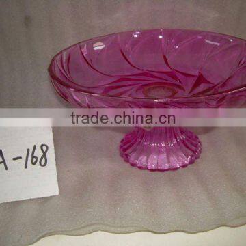 high quality blue colored glass fruit plate with feet stand