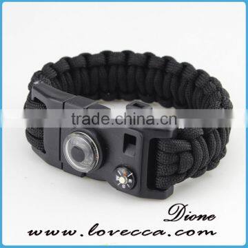 Fashion survival kit paracord bracelet with flint fire starter compass