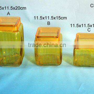 3 Sizes Yellow Square Glass Cookie Jars With Plastic Lid
