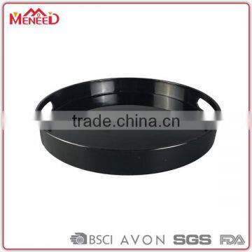 Supreme Quality Thick Wholesale Hot Sale Melamine Plain Black Round Serving Tray With Handles photo-2