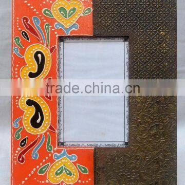 Indian Handicraft Hand Painted Metal Fitted Wooden Photo Frame