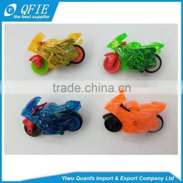 Promotional cheap plastic 4.5cm transparent friction inertial motorcycle toy for kids