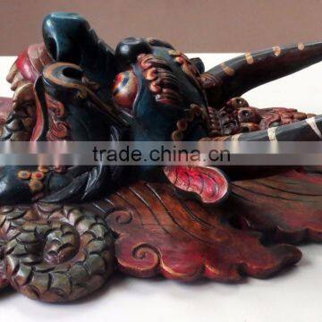Hand Crafted Wooden Mask of Hindu Buddha Monster Garuda Red Blue Wall Hanging Made in Nepal photo-3