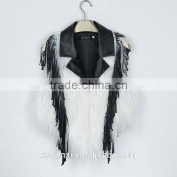 2016 New European Style Leather Splicing Faux Fur Vest Woman Dress