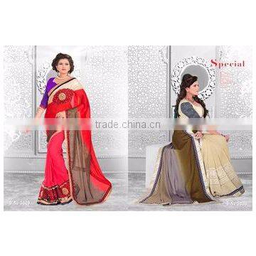 Season Special Designer Embroidery Saree With Blouse color is Red and lace given in side