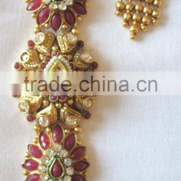 GOLD Plated Polki Kundan Long Necklace EARRING Set photo-2