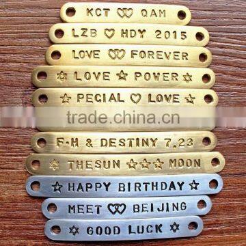 Metal Logo Tag Leather Bracelet Bangle Custom Letter Stamped Charm Leather Bangle Bracelet Promotion Leather Bracelet photo-4