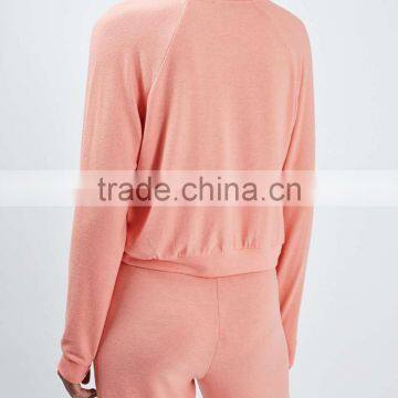 Women Lounge Wear Pink Plain Girl Casual Sweatshirt Without Hood photo-3
