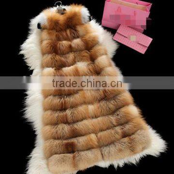 CN-R-50 China Supplier Womens Luxury Long Red Fox Gilet Real Silver Fox Fur Vests