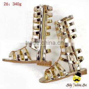 2017 New Models Design Kids Metal Golden Color PU Little Girl Gaiters Boots Shoes With Zipper Snadals photo-2