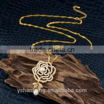 Wholesale Natural Pearls 925 Silver Jewelry Women Micro Pave CZ Shiny One Stone Flower Necklace photo-4