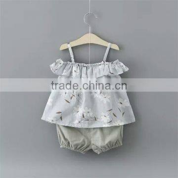 2016 Summer Girl Kids Clothes Stylish Designs White Spaghetti Strap T-shirt Cotton Baby Girls Dress Set photo-2