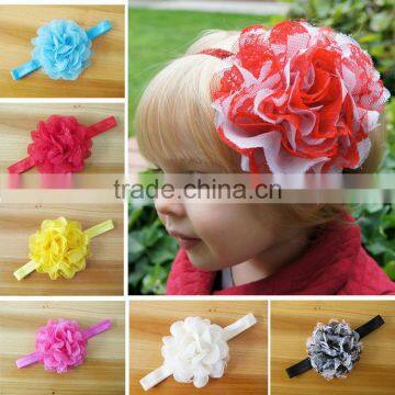 Wholesale hot children girls' elastic hair band with netted gauze flower 15 colors 10 cm children hairband headdress in stock