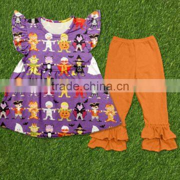 Baby Girl Halloween Fancy Orange Pants With Ghost Ruffle Outfits