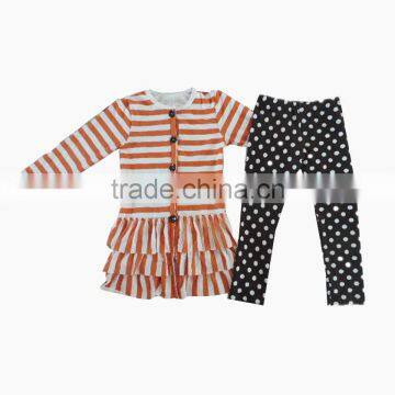 fall style bangladesh clothing children clothes stripe ruffle jacket +polka dot pants