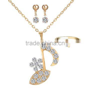 Music Note Bride Wedding Jewelry Set Crystal women Necklace Earrings