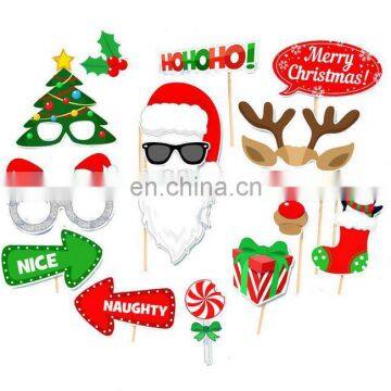 Red and Green Christmas Theme Photo Booth Props Santa Claus Glasses Hats Party Mask Set Decorations 16pcs/set