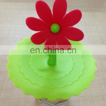 Food Grade Flower design Silicone Leakproof Coffee Mug Suction Lid Cap