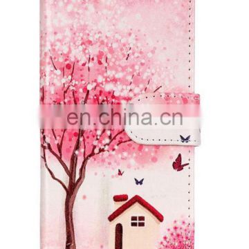 Tree and house design pu wallet stand case with card slot for iphone 7 plus