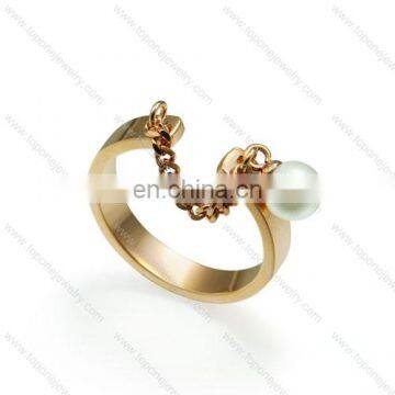 Gold plated pearl ring designs for girls stainless steel ring jewelry