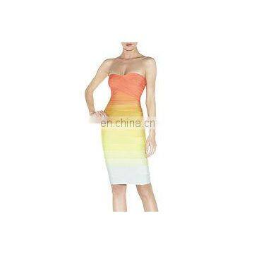 2014 rainbow strapless bodycon bandage dress for party