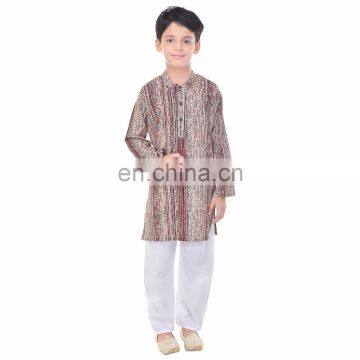 Soundarya cotton printed long sleeve kurta and payajama set for boys