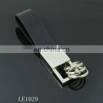 Black PU Leather Silver Metal Keychain Promotional Impressing Leather Keyring photo-2