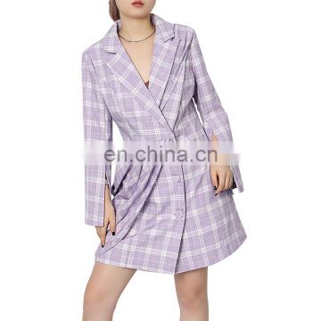 TWOTWINSTYLE Elegant Plaid Suit Dress For Women Notched Collar Long Sleeve High Waist Mini Dresses