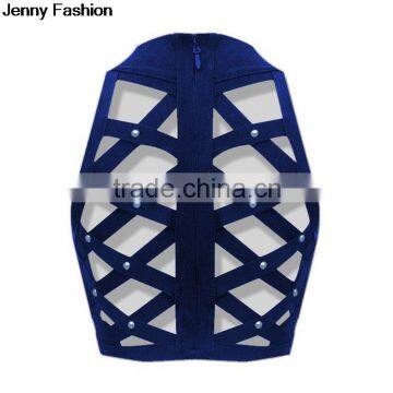 Jenny Fashion 2016 New O Neck Royal Red Black White Pink Sey Beading Women Summer Bandage Fashion Crop Top photo-5