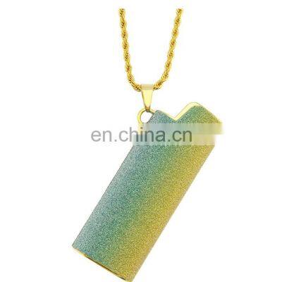 Hip-hop Gold Silver Plated Titanium Steel Beads Necklace for Smoker Rapper Lighter Cover Pendant Necklace