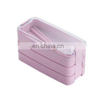 900Ml Healthy Material Lunch Box 3 Layer Wheat Straw Bento Lunch Box Set Wheat Straw Bento Boxes photo-3