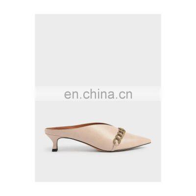 Ladies low heels latest footwear design pointed toe with chain strap stunning style sandals shoes