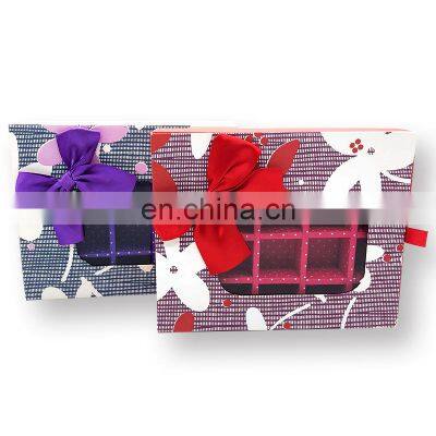 Low MOQ fancy craft chocolate packaging candy red paper box with clear window