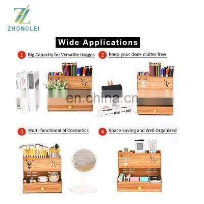 Wooden Pen Organizer Multi-Functional DIY Pen Holder Box Art Supply Organizer Desktop Stationary Storage With Drawer for Office photo-4