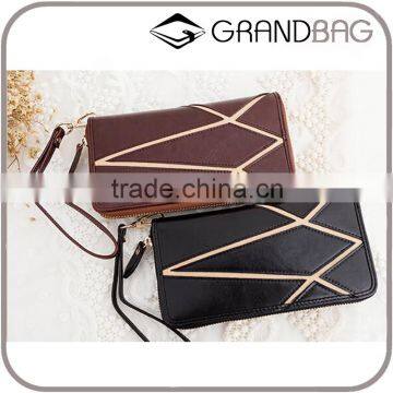 Europe Style Splicing Genuine Cow Leather Wallet for Ladies Zip Vintage Women Clutch Wallet with Bracelet