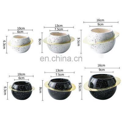 New Arrival European Style Ceramic Circle Flower Plant Pot Garden Home Decoration And Succulent Design Planter With Metal Band